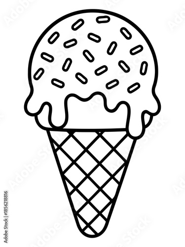 Delicious Ice Cream Cone: A tempting ice cream cone, crafted with simple yet appetizing details. Depicting a perfect summer treat.