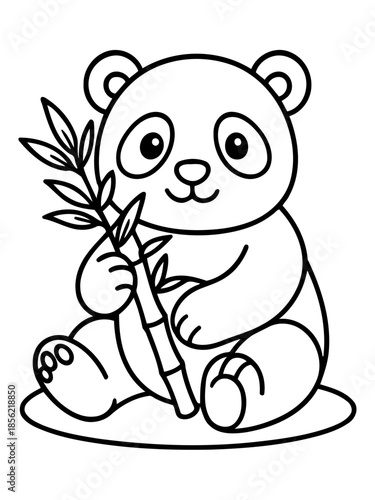 Playful Panda with Bamboo: A charming illustration captures the delightful panda, clutching a bamboo stalk with an innocent smile. it evokes a sense of peace and tranquility.