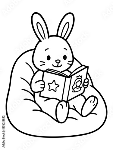 Bunny's Bookish Respite: A charming bunny engrossed in a delightful book, settled comfortably on a beanbag, escaping into the pages of imagination and wonder.