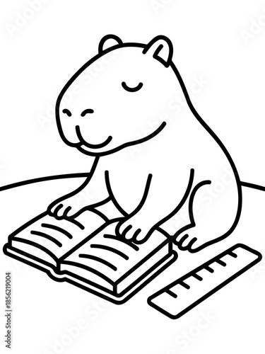 Capybara Studying: An adorable capybara, engrossed in learning, sits with a book and ruler. A charming visual representing knowledge and academic pursuit.