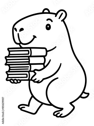 Reading Rodent: A charming cartoon depiction of a rodent, carrying a stack of books with a smile, embodying knowledge and the love of reading.