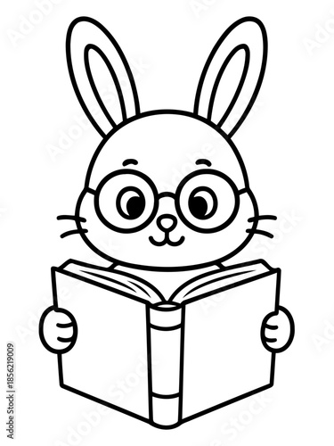 Clever Bunny's Literary Pursuit: A charming, studious bunny wearing glasses is deeply engrossed in a book, embodying the joy of reading and knowledge. 