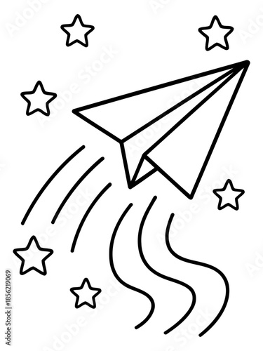  Soaring Paper Plane: A simple illustration of a paper plane gracefully ascending through a starry night sky, capturing the essence of dreams and limitless possibilities.