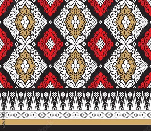 Vector illustration of a traditional Indonesian songket woven ornamental design pattern, the Rumpak Lilit woven motif. Suitable for batik on fabric, backgrounds, weaving, etc.