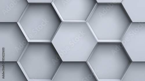 Geometric Hexagon Pattern in Light Gray Color with Three-Dimensional Appearance for Modern Interior Design and Architectural Backgrounds