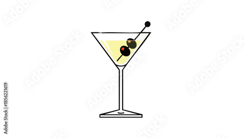 Classic martini glass filled with yellow drink and olives for International Bartender Day  