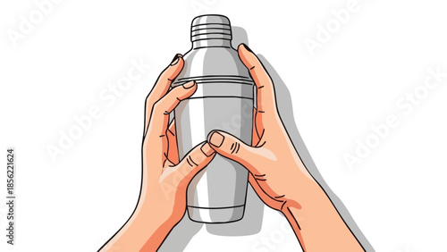 Hands holding cocktail shaker for International Bartender Day  