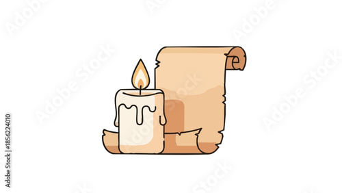 Candle beside parchment scroll representing concept of George Washington's Birthday  