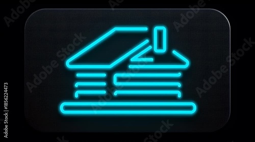 Neon Icon of a House Design with Books and a Roof Element for Learning