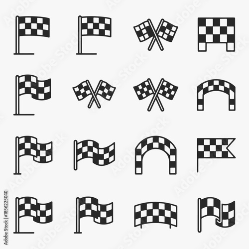 A set of Checkered flags and finish line icons, Vector Sign for Banner, Logos, Labels, and Icons.