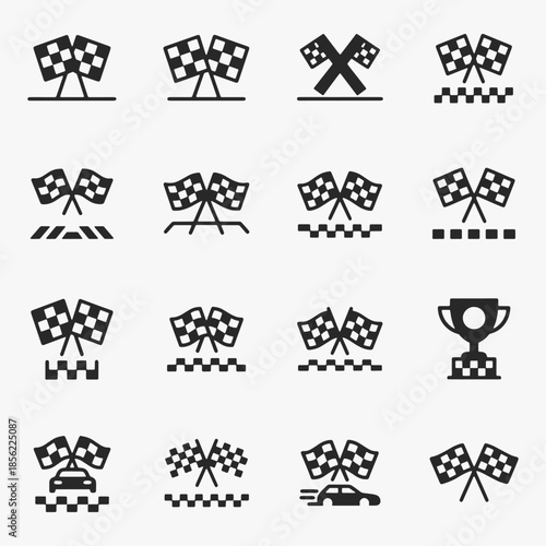 A set of Checkered flags and finish line icons, Vector Sign for Banner, Logos, Labels, and Icons.