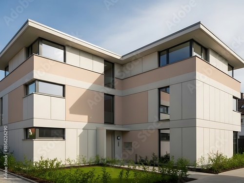 Modern multi-family dwelling showcasing architectural design and landscaping