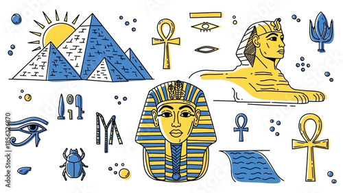 Ancient Egyptian Symbols and Landmarks Collection.
