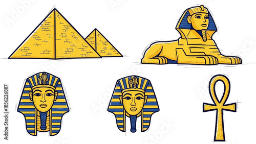 Ancient Egyptian Symbols and Monuments Illustration.