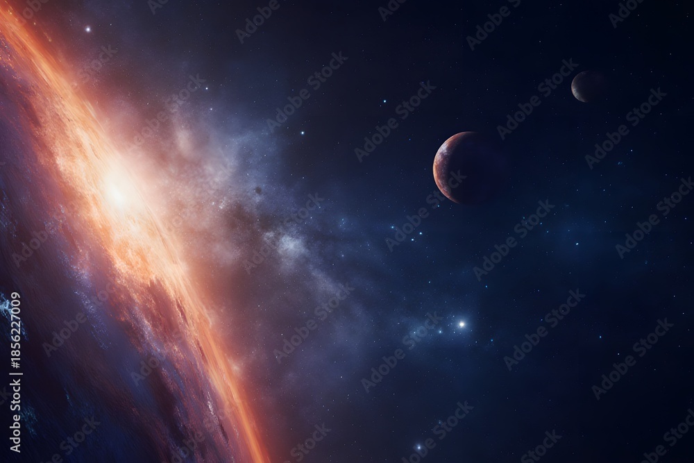 Obraz premium Dramatic outer space scene with planets and nebula
