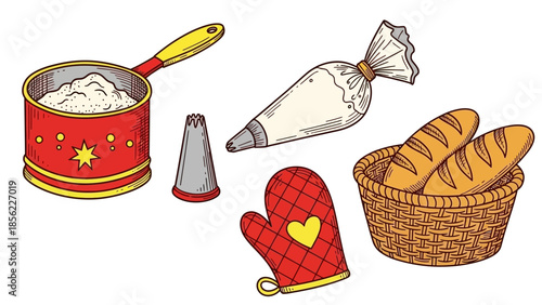 Baking Essentials Collection with Bread Basket and Decorating Tools.