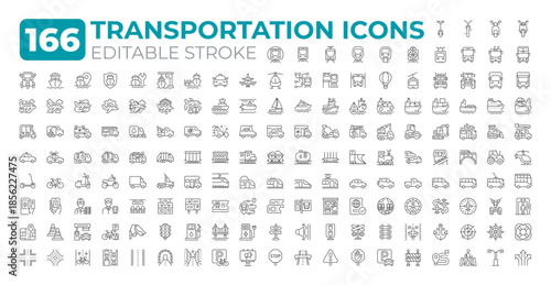 Transportation industry line icons big set. Road infrastructure development. Traffic regulation service iconset outline pictograms. Isolated linear vector illustrations. Editable stroke
