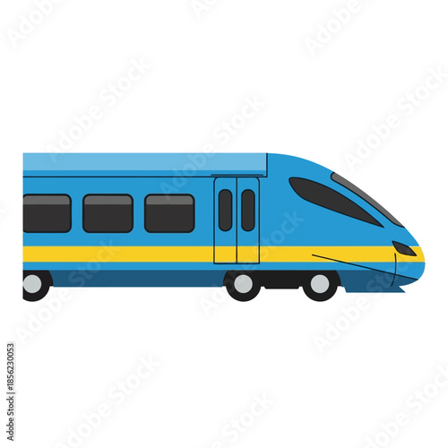 Modern blue high speed train illustration showing sleek aerodynamic design.