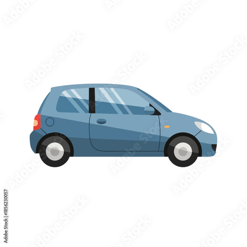 Blue compact hatchback car illustration in side profile view.