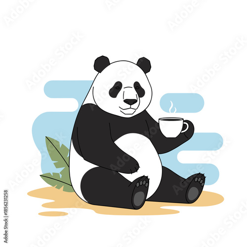 Cute cartoon panda bear holding bamboo in a fun illustration