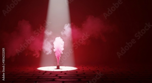 Crimson Smoke Signal Under a Beam of Light on Stone Floor