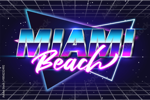 miami beach retrowave synthwave typography lettering editable text effect font style template design