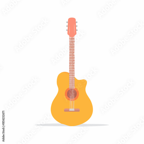 Acoustic guitar illustration in yellow color, folk music instrument isolated.