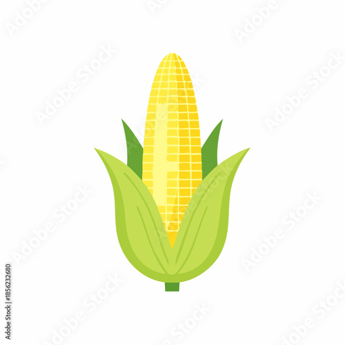 Illustration of a Yellow Corn Cob with Green Husks Fresh Sweet Corn Isolated