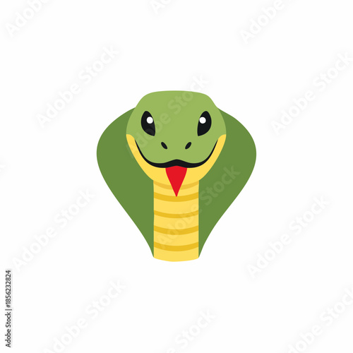 Friendly Green Cobra Face Illustration with Extended Hood and Red Tongue Out