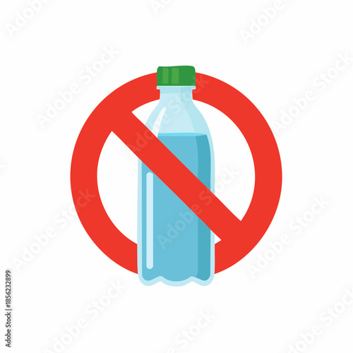 Plastic bottle ban symbol illustration with prohibition sign for eco awareness and zero waste