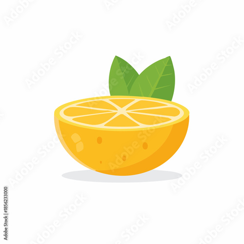 Vibrant Citrus Slice Half with Green Leaves Refreshing Fruit Illustration Isolated