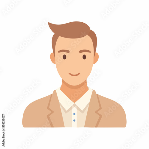 Young adult male in formal attire vector avatar, professional depiction of youthful person in suit against plain background, representative headshot