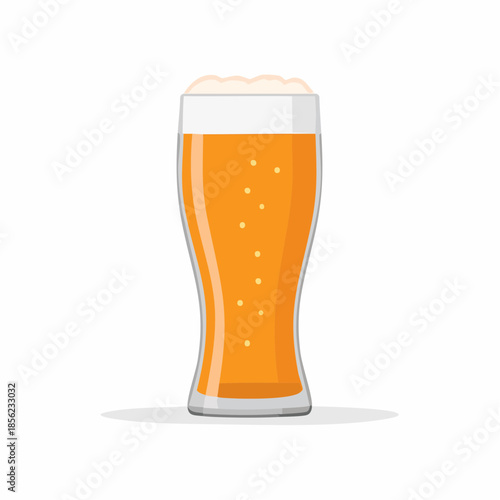 Refreshing pint of light beer with frothy foam, inviting drink, alcohol refreshment, tall beer glass, cold brew, happy hour beverage on white.