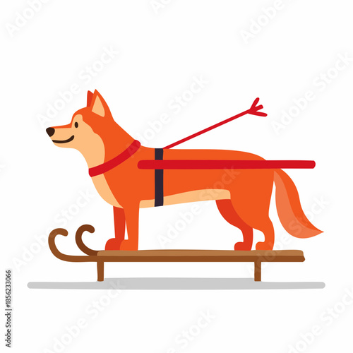 Husky Dog Sledding Cartoon Illustration Fun Winter Theme Sleigh Dog Musher