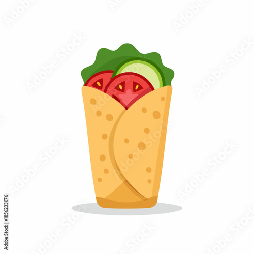 Shawarma Wrap Cartoon Illustration with Tomatoes and Cucumber Slices