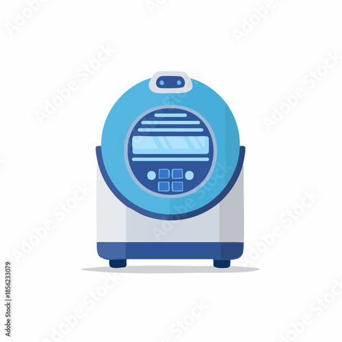 Modern Blue and White Laundry Appliance:  New Washing Machine on White Background for Clean Clothes and Fabrics