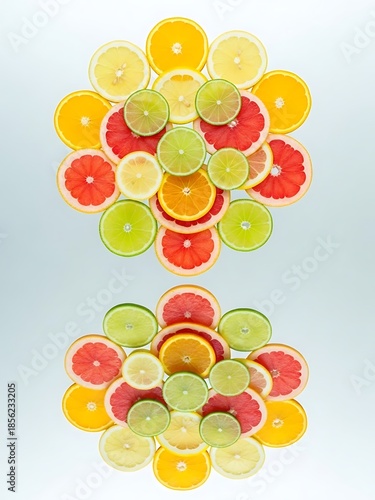 Radiant citrus circles featuring oranges, grapefruits, lemons, and limes