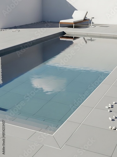 Serene pool reflection with minimalist design elements for relaxation