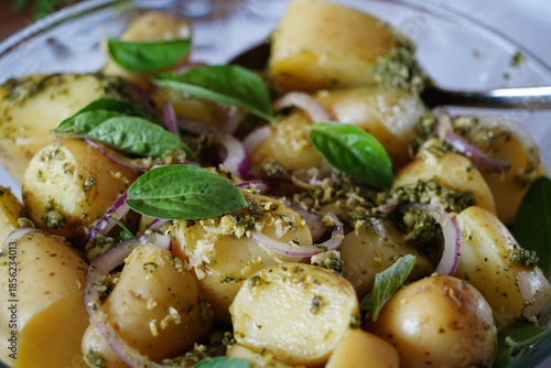 Delicious fresh potato salad in a bowl