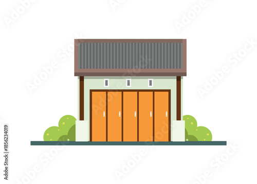 Closed small shop house building. Simple flat illustration