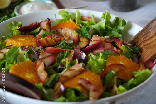 Delicious fresh summer fruit salad in a bowl