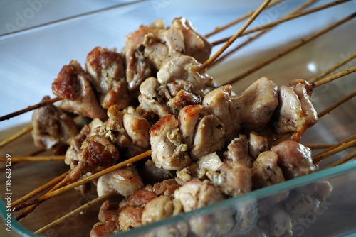 Delicious fresh cooked bbq skewers with chicken