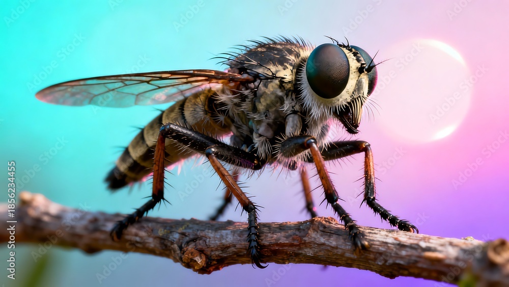 Fototapeta premium Housefly close-up showing detailed compound eyes