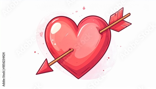 Red Heart With Piercing Arrow Against White Background Vector Graphic