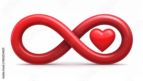 Red Infinity Symbol with Heart Shape on White Background Representing Love and Forever