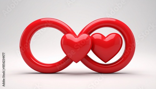 Red Infinity Symbol with Two Heart Shapes on White Background Studio Shot