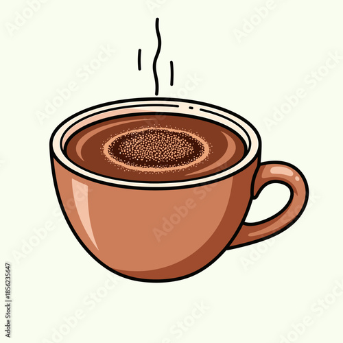 Cozy Steaming Hot Coffee Cup Illustration with Foam Detail. Warm Beverage Graphic Design Element.