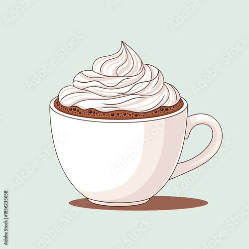 Cozy Hot Chocolate or Coffee with Whipped Cream in White Mug Vector Illustration on Light Background