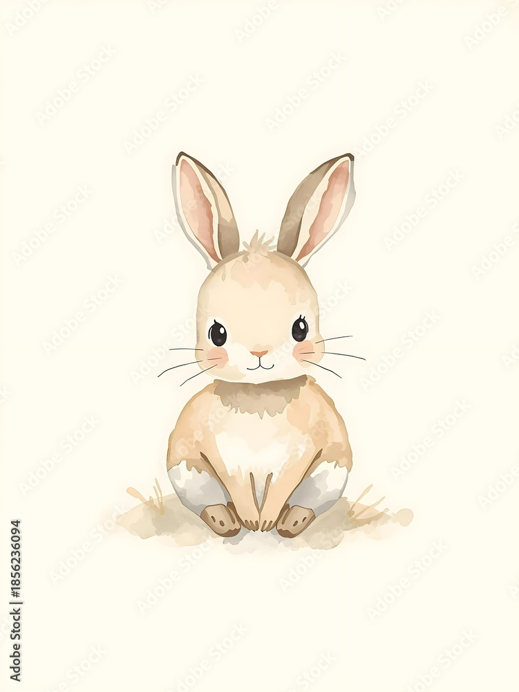 Fototapeta premium Cute watercolor bunny illustration for nursery and kids decor