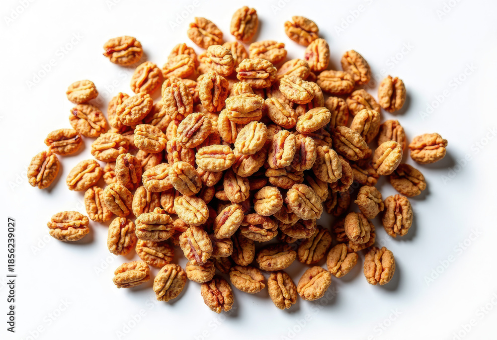 Obraz premium Heap of tasty crispy granola on white background, top view